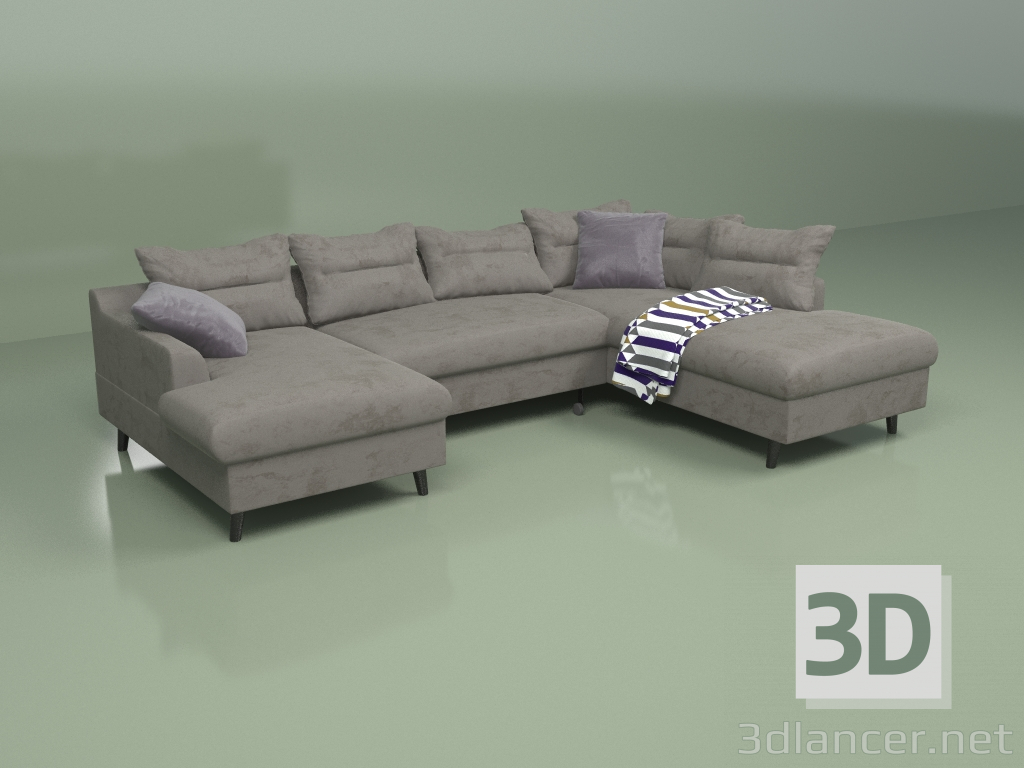 modello 3D Divano elegante Stan U lato destro (grigio scuro) - anteprima