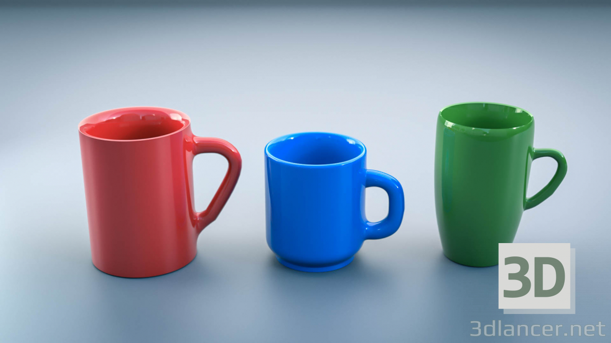 3d model Un conjunto de tazas 3 piezas - vista previa