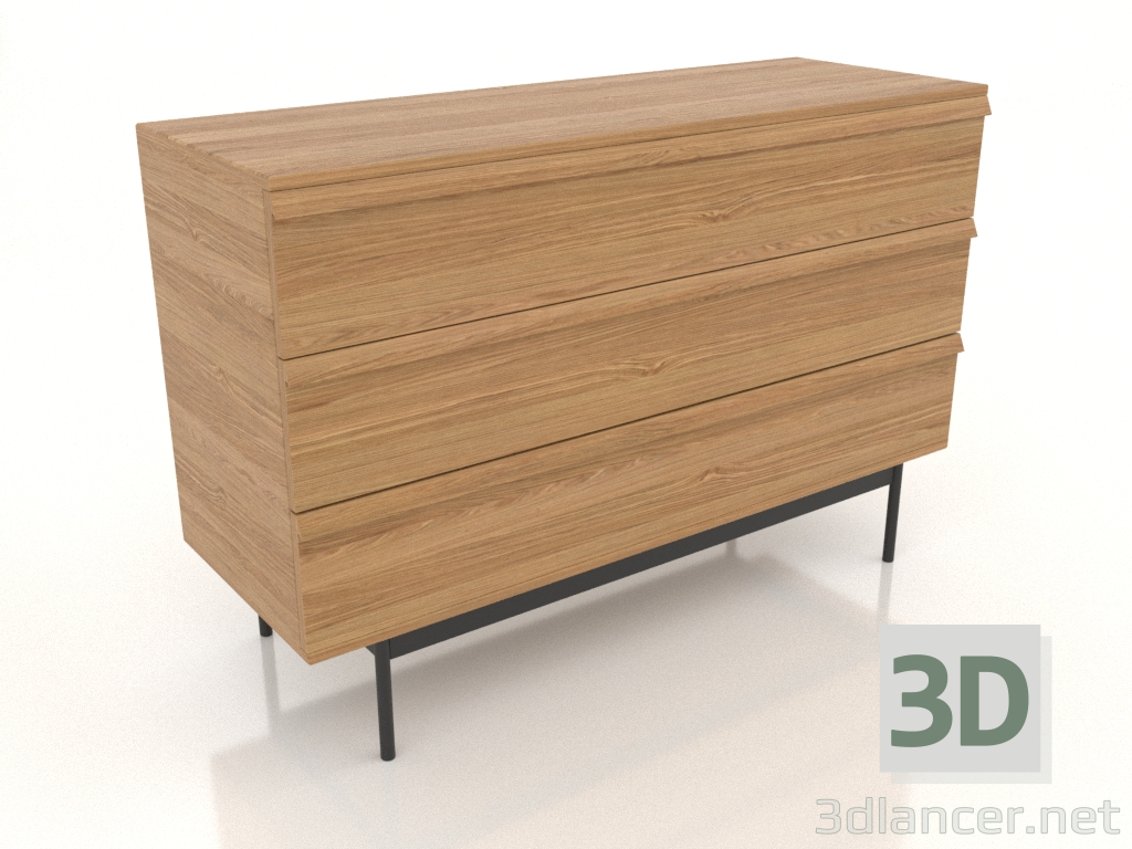 3d model Chest of drawers 3 METAL 1200x400x800 (natural oak) - preview