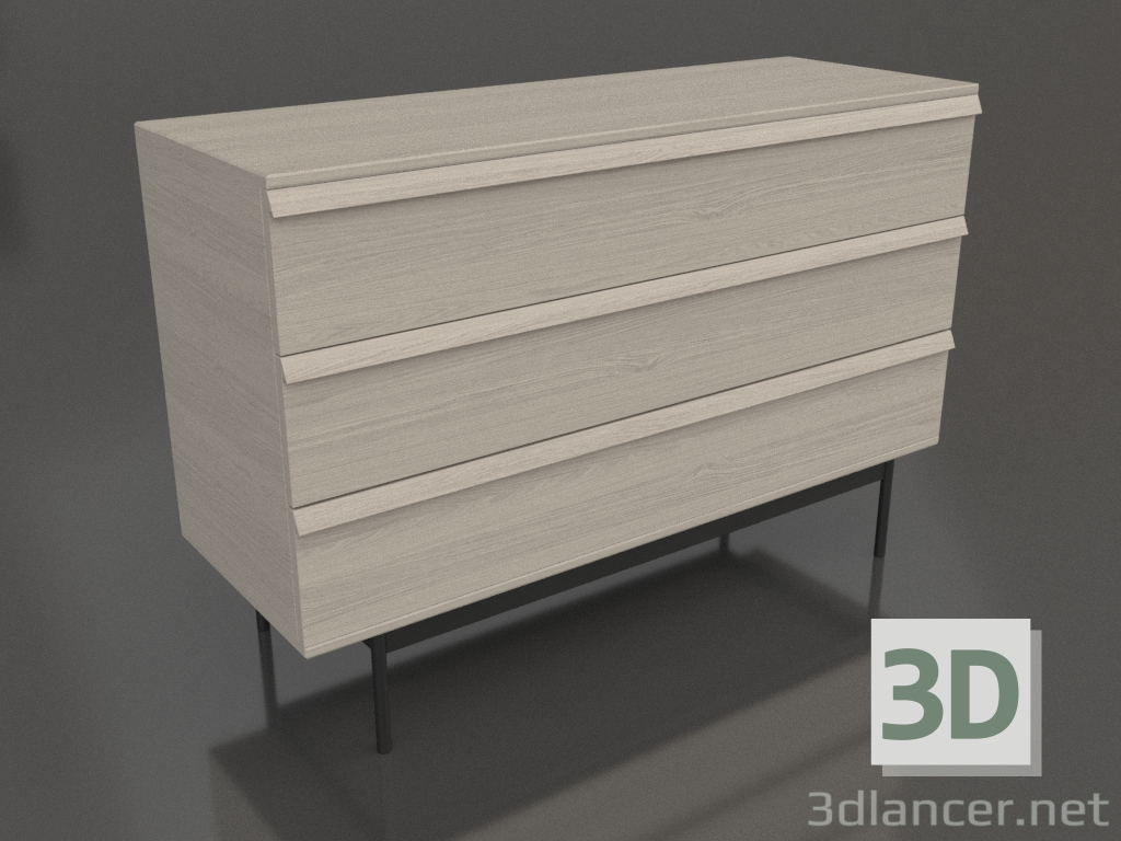 3d model Chest of drawers 3 METAL 1200x400x800 (white RAL 9010) - preview