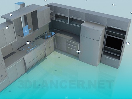 modèle 3D Cuisine avec TV - preview