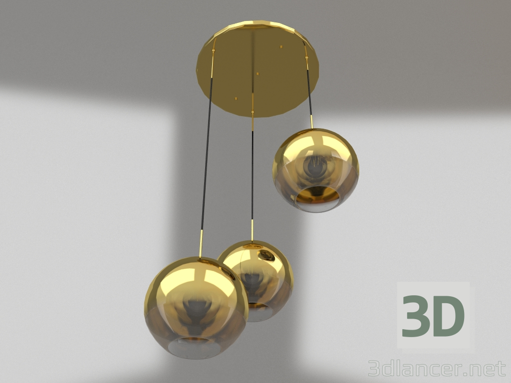 modello 3D Pendente Sunrise trasparente, oro (07565-3A,33) - anteprima