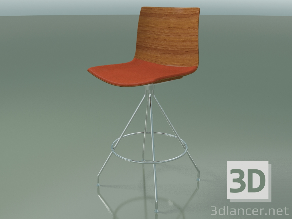 modello 3D Sgabello da bar 0306 (con cuscino sedile, effetto teak) - anteprima