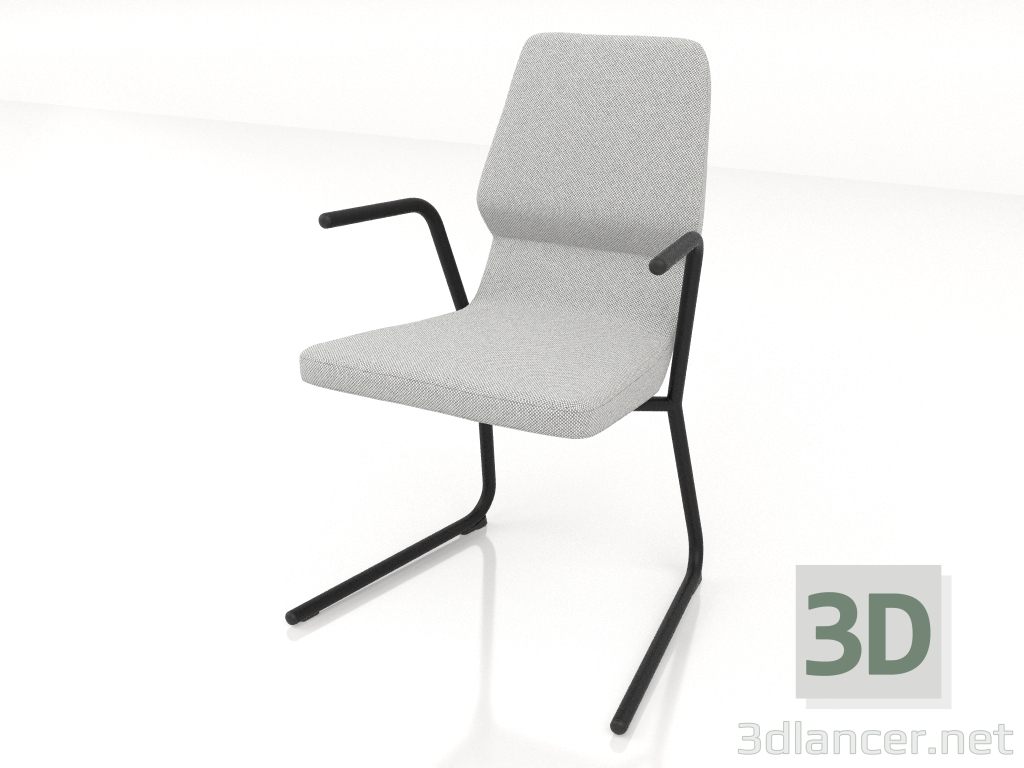 modèle 3D Chaise sur pieds cantilever D25 mm avec accoudoirs - preview