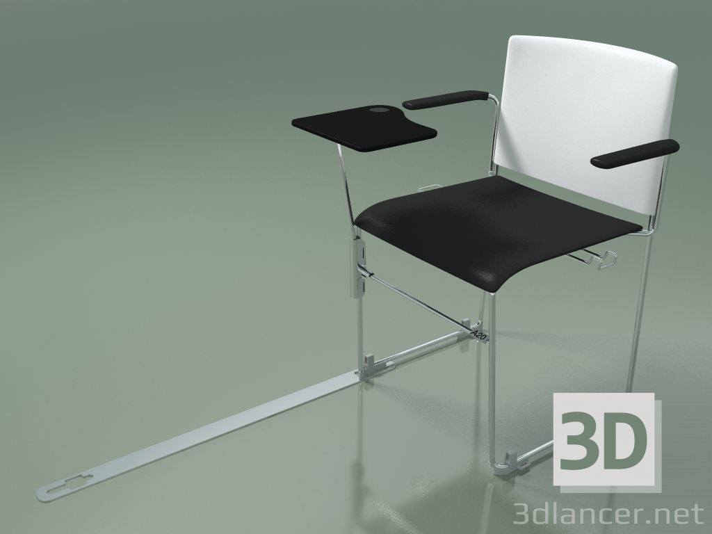 3d model Silla apilable con reposabrazos y accesorios 6603 (polipropileno blanco con segundo color, CRO) - vista previa