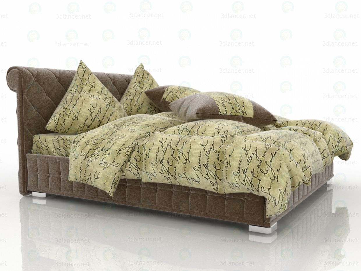 3d Velvet Brown Bed model buy - render