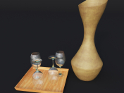 wooden ladle and 4 glasses