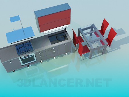 3d model Cocina con mesa de comedor - vista previa