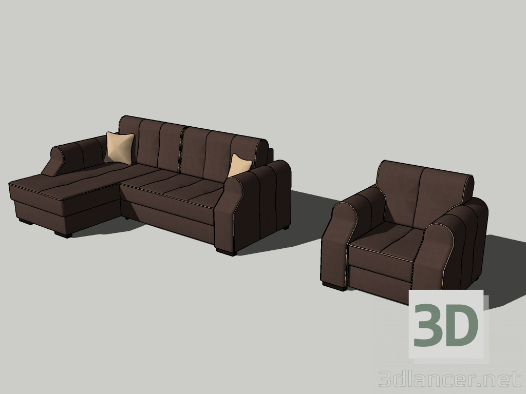 modèle 3D de Canapé d'angle moelleux et fauteuil PREVIEWNUM #