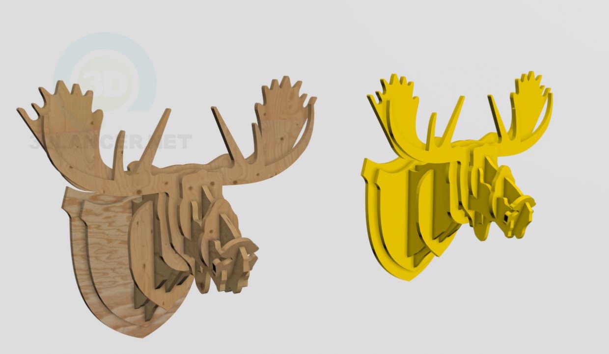 Modelo 3d Cabeça de veado de madeira compensada - preview