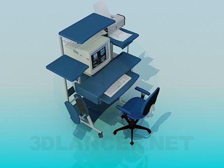 3d model Escritorio con un ordenador y periféricos - vista previa