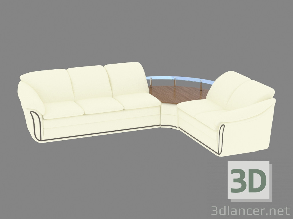 3D Modell Klassisches Ledersofa mit Couchtisch - Vorschau