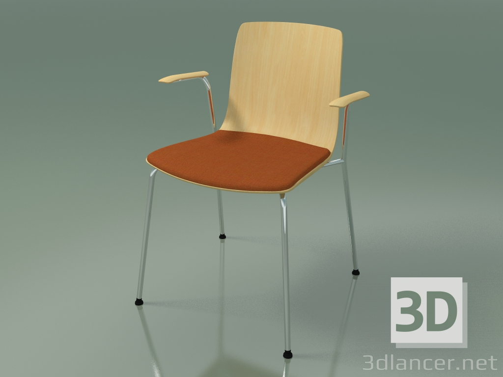 3d model Chair 3976 (4 metal legs, with a pillow on the seat and armrests, natural birch) - preview