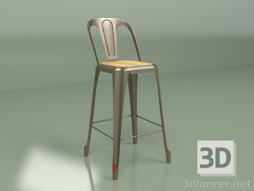 3d model Silla semi-bar Marais con asiento de madera (gun bronce) - vista previa