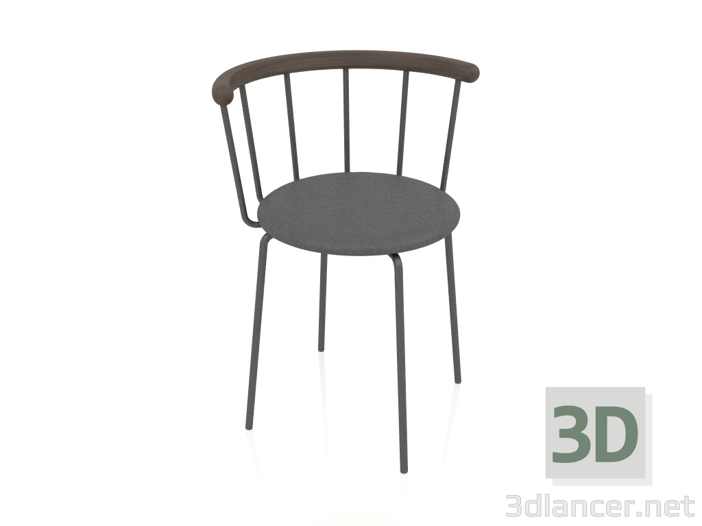 modello 3D Sedia da pranzo Babette (Pelle Antracite, Rovere Moro, Acciaio Scuro) - anteprima