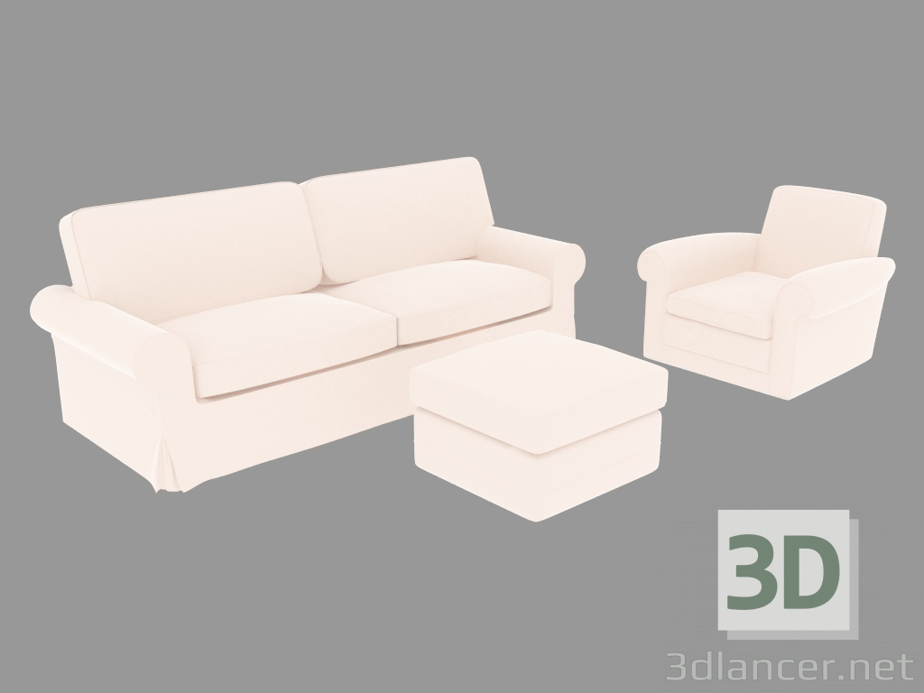 3d model Sofa with pouf and armchair - preview