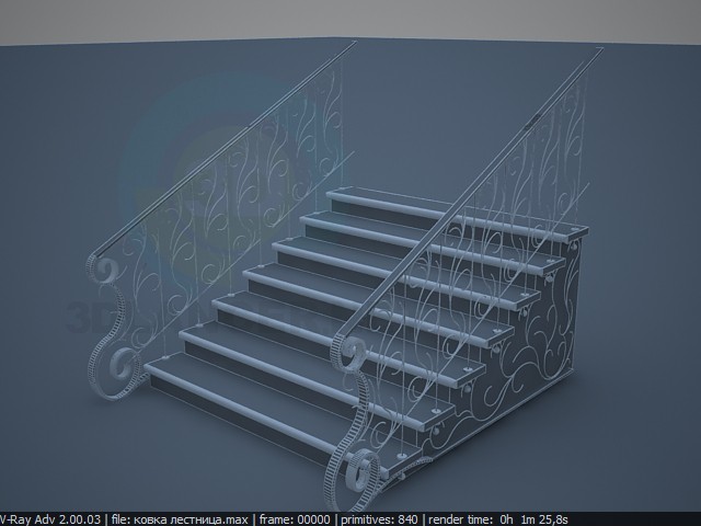 3D Modell schmiedeeisernes Treppengeländer - Vorschau