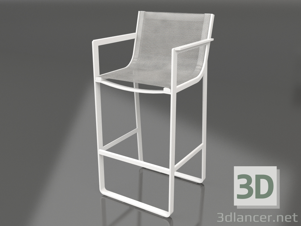 modèle 3D Tabouret avec dossier haut et accoudoirs (Blanc) - preview