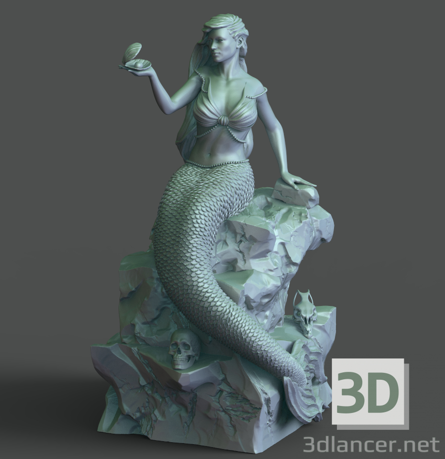 3d Mermaid on the stone model buy - render