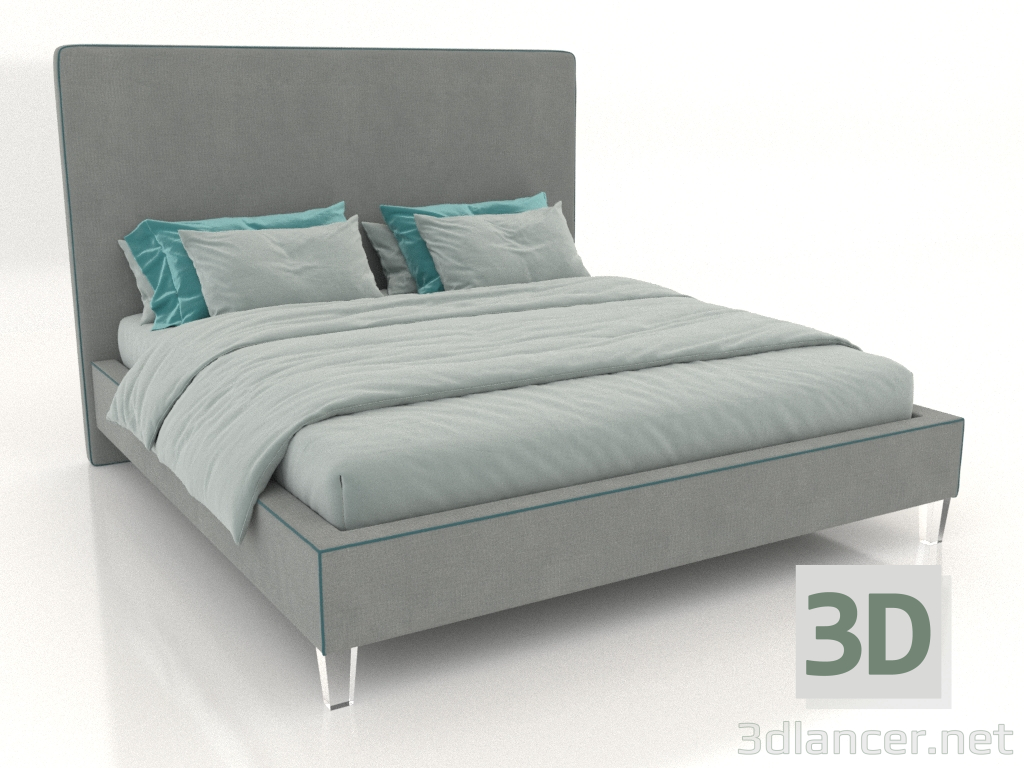 modèle 3D Lit double avec tête de lit moelleuse Melony - preview