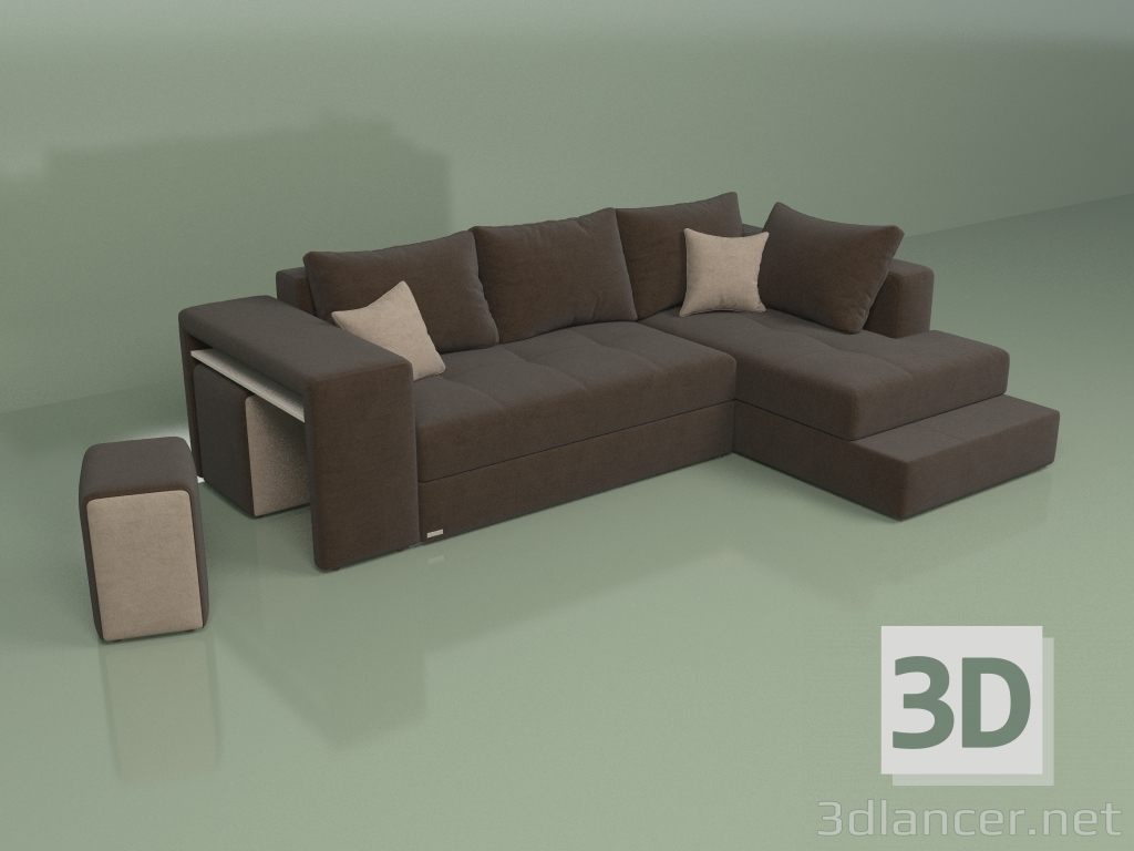 3d model Sofá rinconera Marseille (marrón) - vista previa