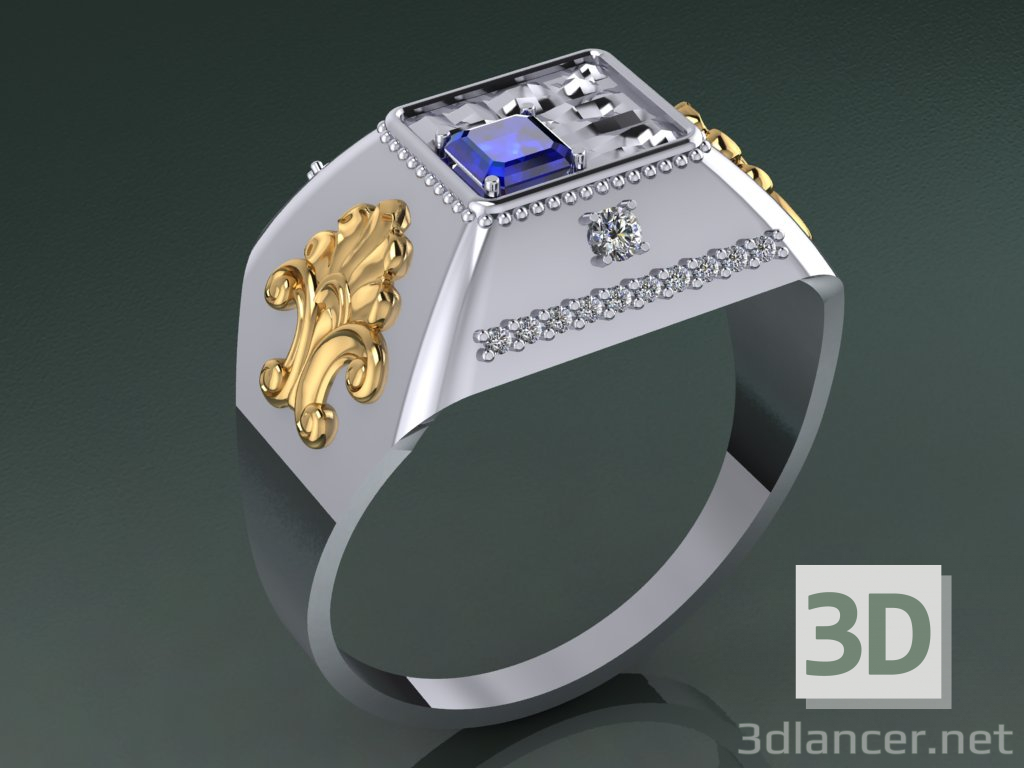 modèle 3D de bague platine avec saphir acheter - rendu