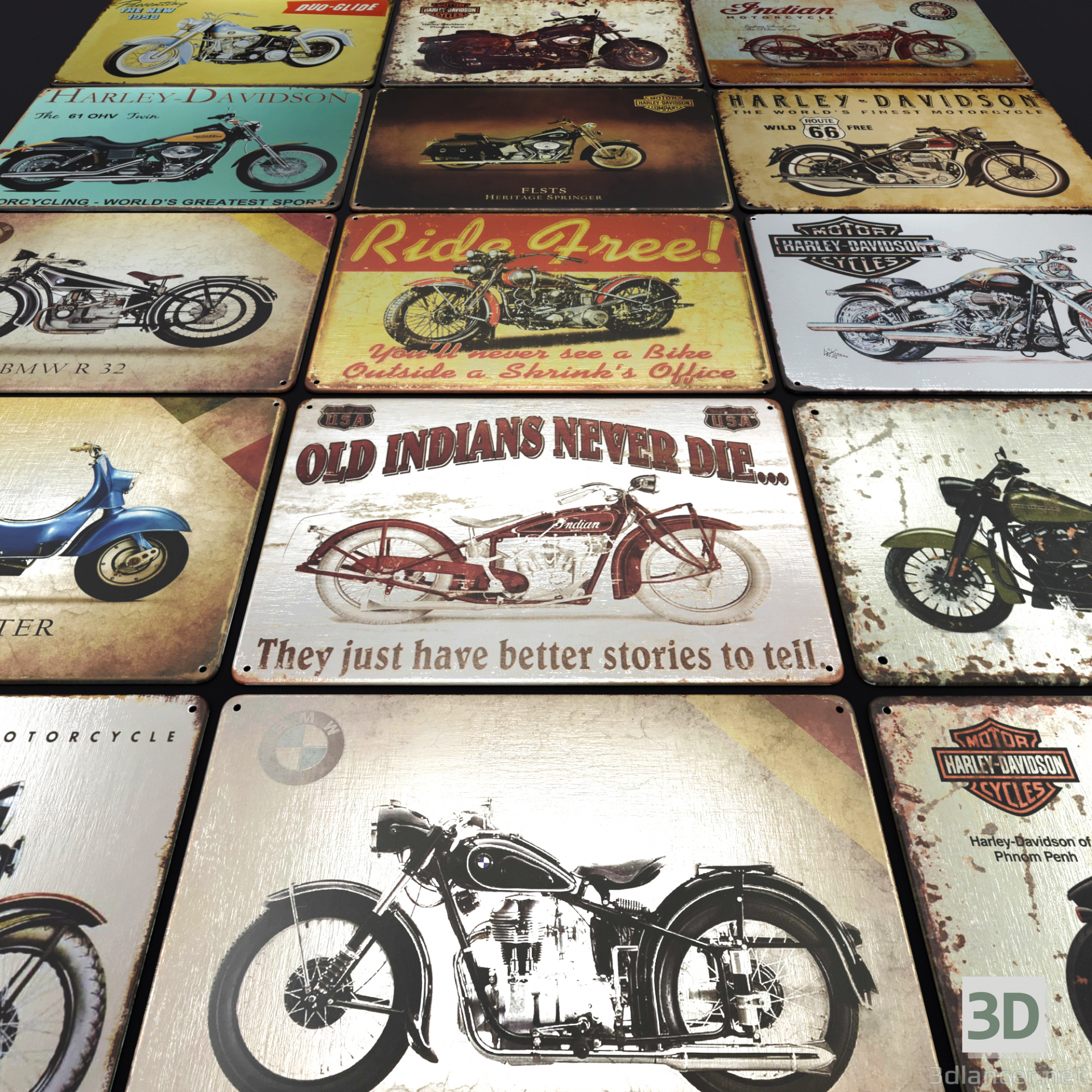 3d Vintage Tin Plates - Motorcycles, Bikes model buy - render