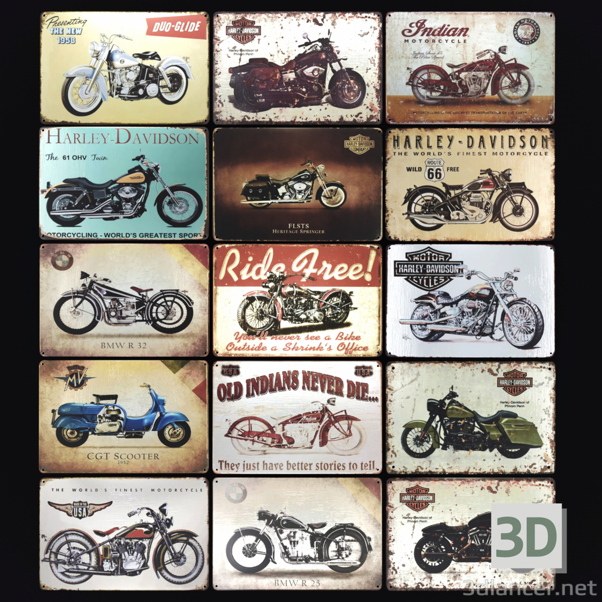 Láminas de Hojalata Vintage - Motocicletas, Bicicletas 3D modelo Compro - render