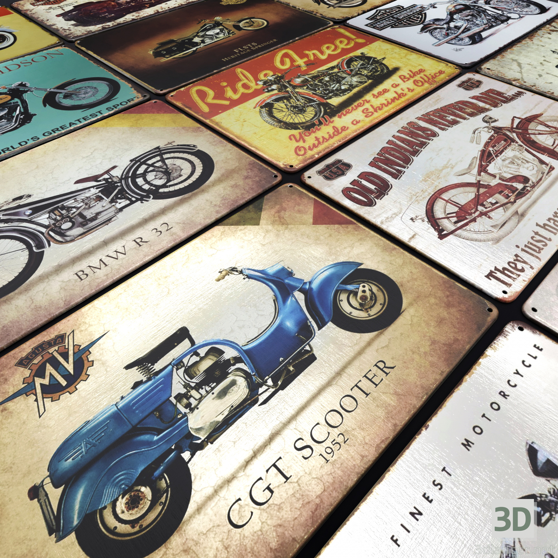 Láminas de Hojalata Vintage - Motocicletas, Bicicletas 3D modelo Compro - render