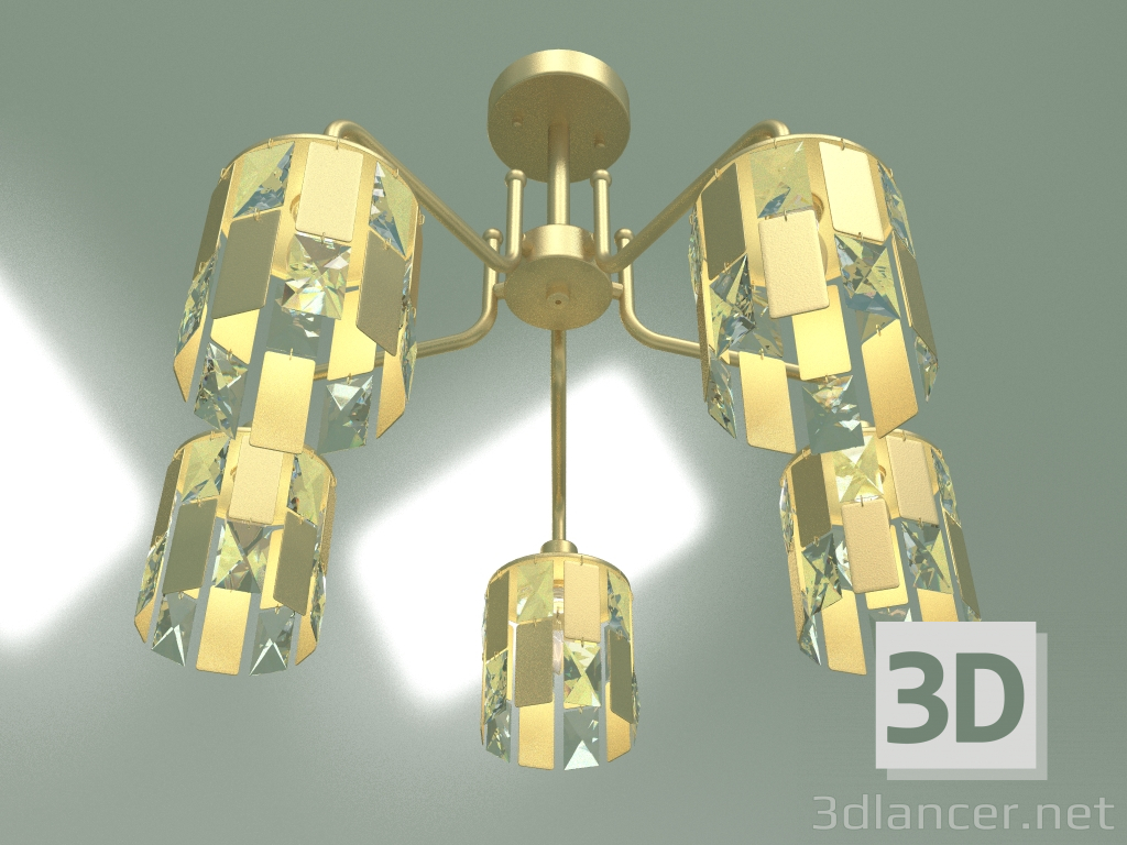 modello 3D Lampadario a soffitto 10101-5 (madreperla oro-cristallo trasparente) - anteprima