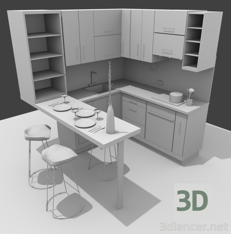 Modelo 3d Cozinha de canto - preview