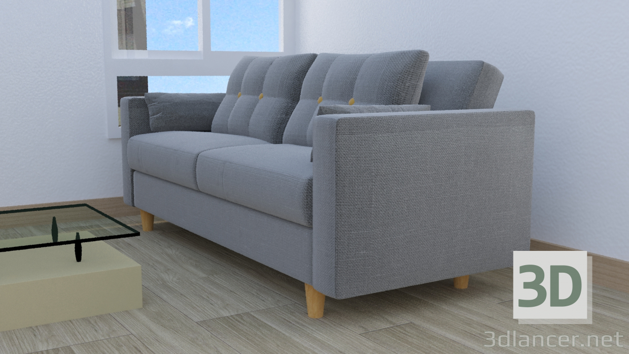 3d model gray fabric armchair - preview