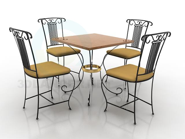 modèle 3D Table et quatre chaises - preview