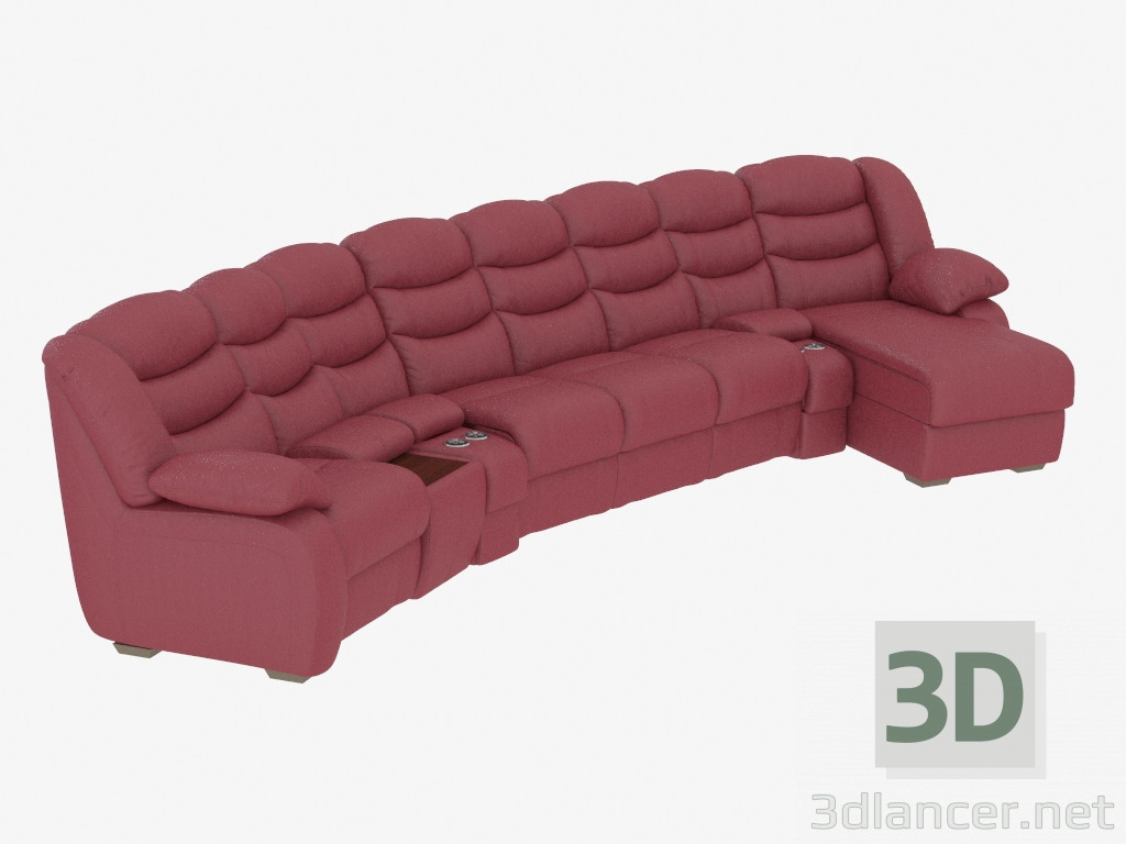 modèle 3D Canapé arrondi avec un dormeur - preview