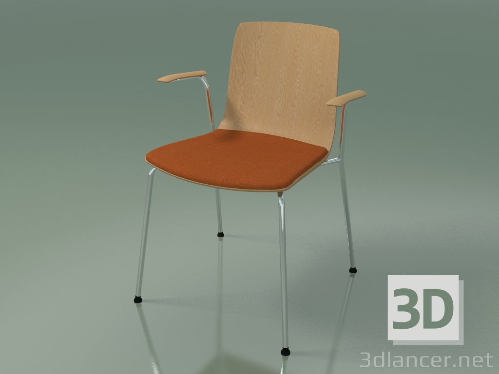 3d model Chair 3976 (4 metal legs, with seat cushion and armrests, oak) - preview