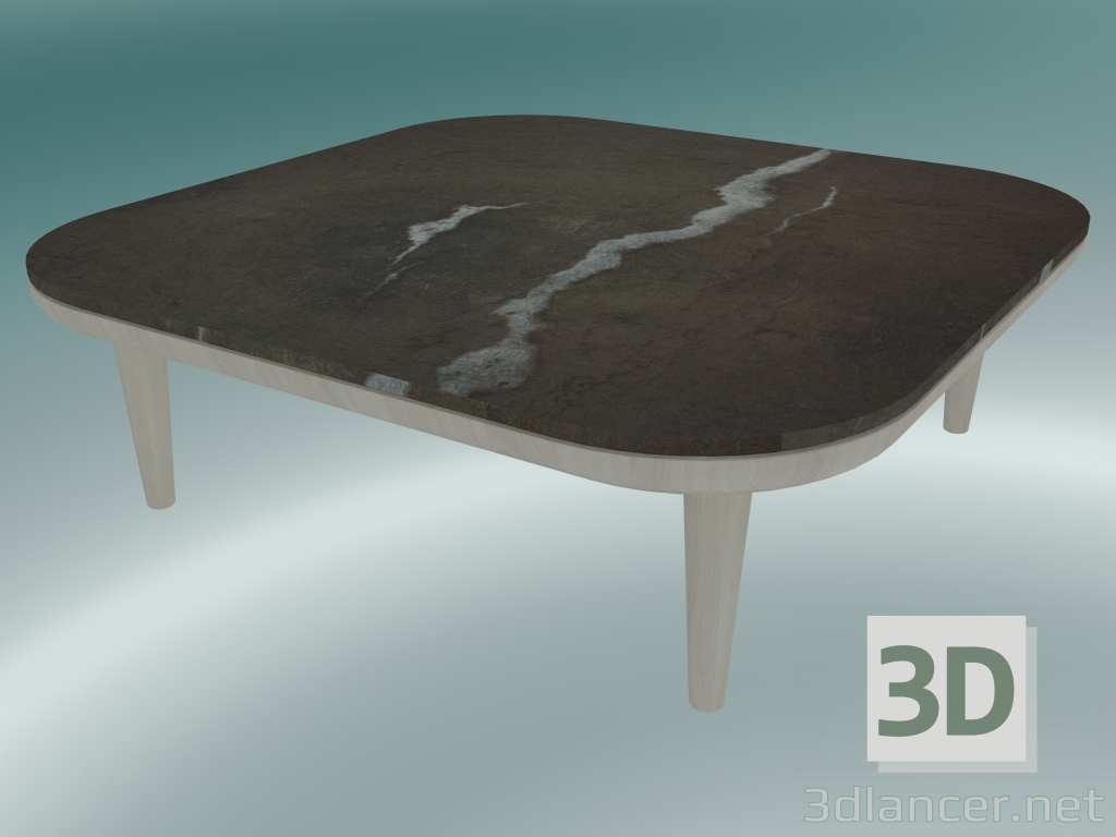 modello 3D Tavolino Fly (SC4, H 26cm, 80x80cm, base in rovere oliato bianco con marmo Pietra di Fossena levigat - anteprima