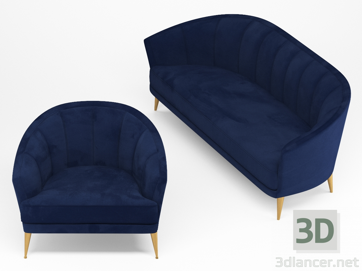 3d Диван и кресло Settees Perla модель купить - ракурс