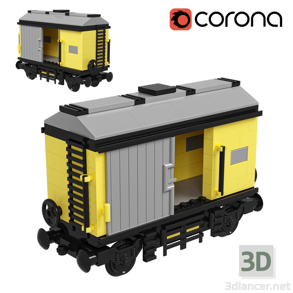 3d Lego Small Freight Wagon model buy - render