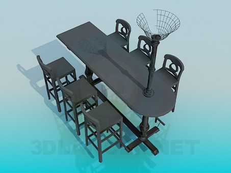 Modelo 3d Mesa com cadeiras - preview