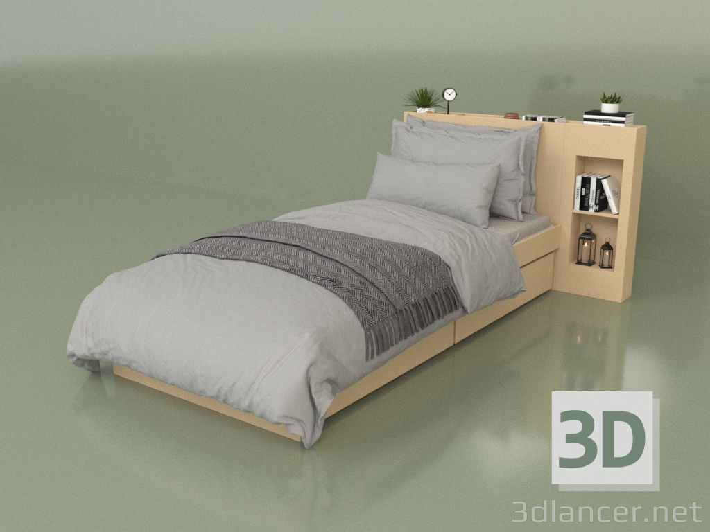 modello 3D Letto con organizer 900 x 2000 (10302) - anteprima