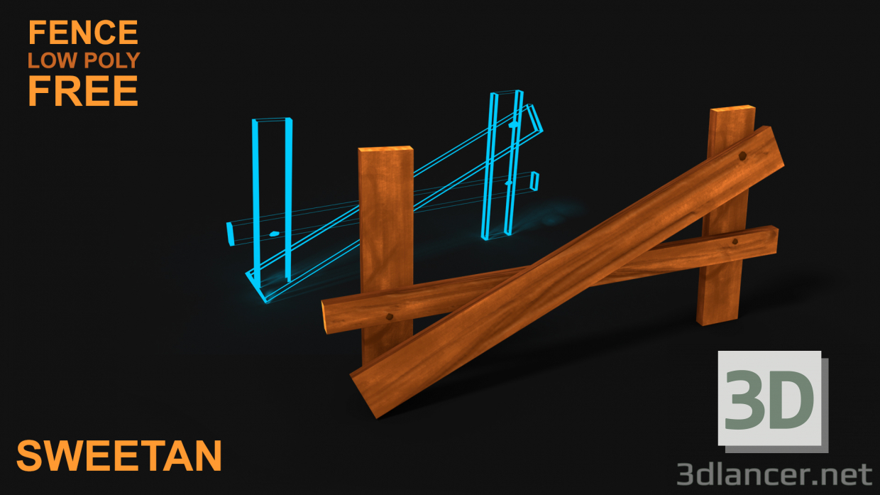 3d model 3D Broken Wooden Fence v1 Game asset - Low poly - preview