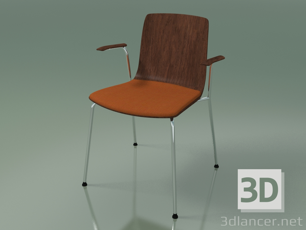 3d model Silla 3976 (4 patas de metal, con almohada en el asiento y reposabrazos, nogal) - vista previa