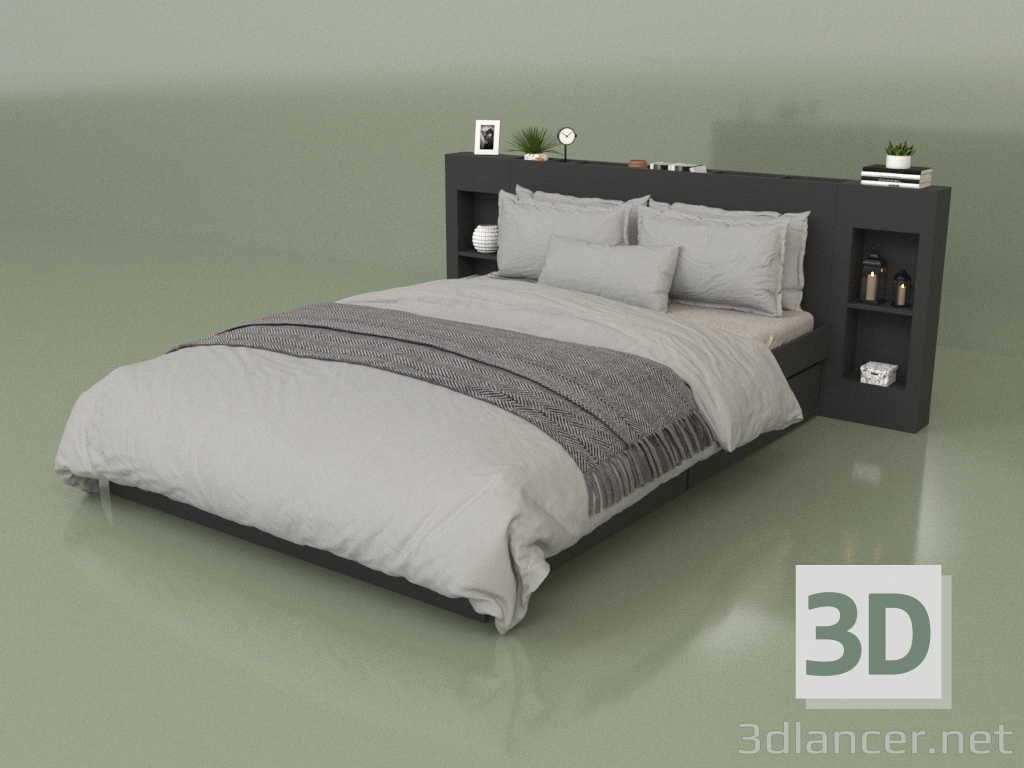 modello 3D Letto con organizer 1400 x 2000 (10313) - anteprima