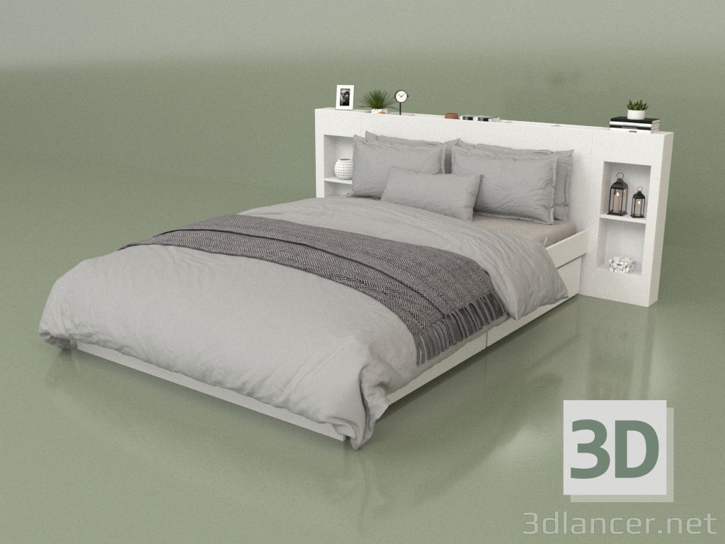 modello 3D Letto con organizer 1400 x 2000 (10311) - anteprima