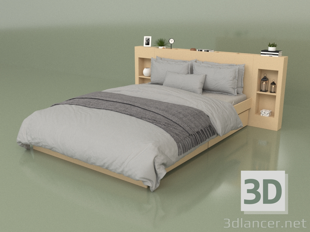 modello 3D Letto con organizer 1400 x 2000 (10312) - anteprima