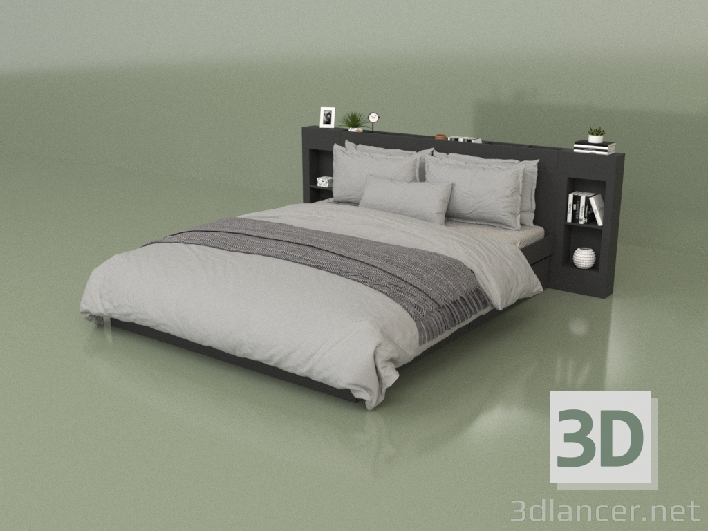 3D Modell Bett mit Organizer 1600 x 2000 (10323) - Vorschau