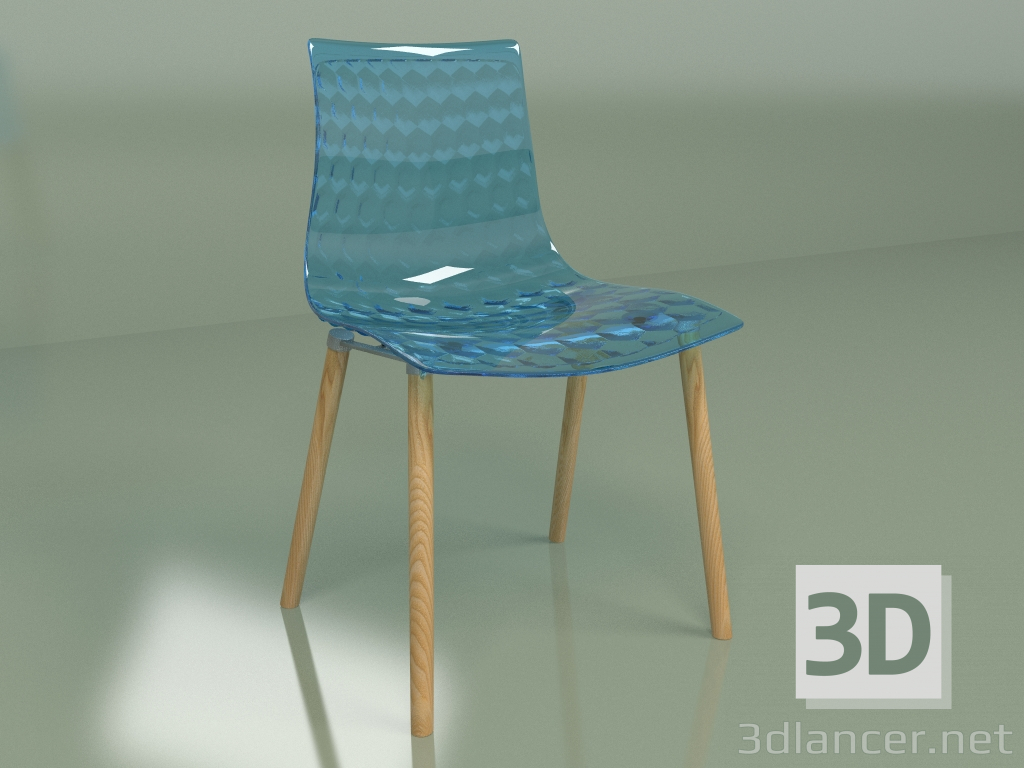 3d model Silla Gauzy con patas de madera (azul transparente) - vista previa