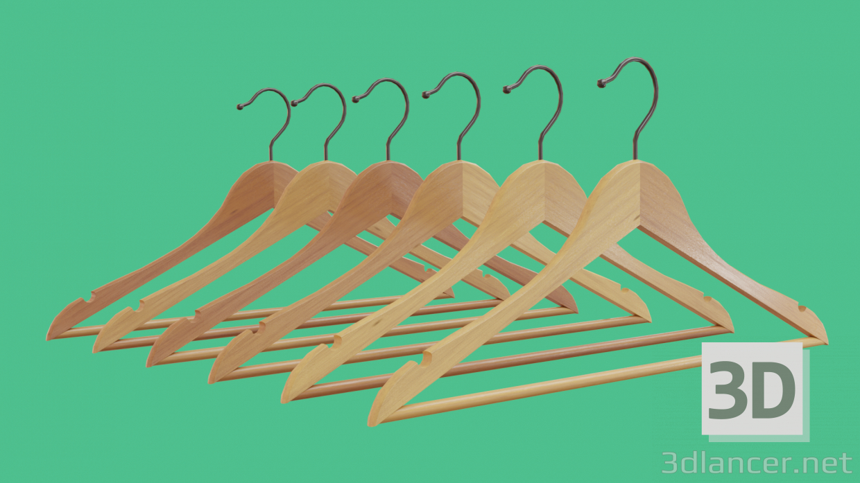 3d wooden hangers model buy - render