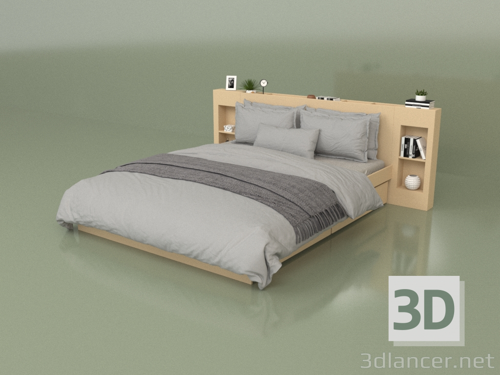 3d model Cama con organizadores 1600 x 2000 (10322) - vista previa