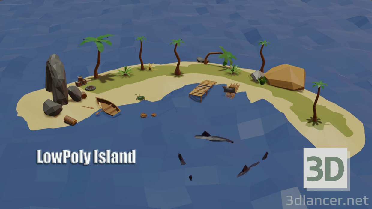 Spieleset Island / Game Asset Island (LowPoly) 3D-Modell kaufen - Rendern